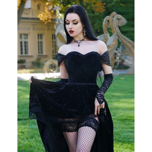 Gothic Clothes Dress,Lace Mini Sleeveless Lace Draped Bodycon Vintage Dresses - Picture 8 of 10